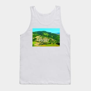 Scenery from Castignano with a hill of ravines and green colours, a valley and the Sibillini Tank Top